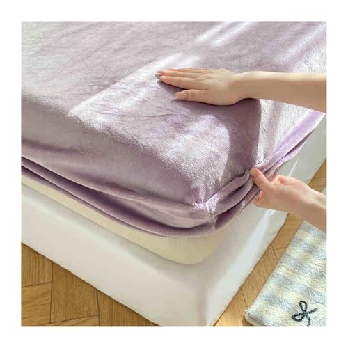 Sábana bajera ajustable de forro polar coral para camas de 90 x 200 cm a 200 x 220 cm, ropa de cama térmica suave para invierno, color morado (180 x 200 cm + 2 fundas de almohada de 48 x 74 cm)