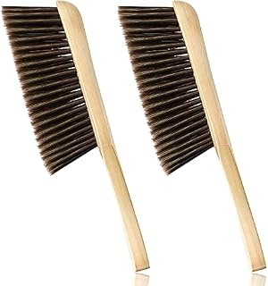2 Pieces Wooden Bench Brushes Fireplace Brush Horse Hair Bench Brush Soft Bristles Long Wood Handle Dust Brush for Hearth Tidy Car Home Workshop Woodworking (Brown)