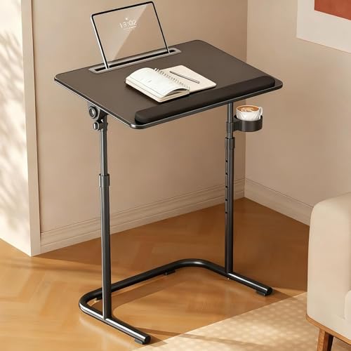 Foldable Table Adjustable Tray Portable Folding Laptop Desk Removable Cup Holder,Black
