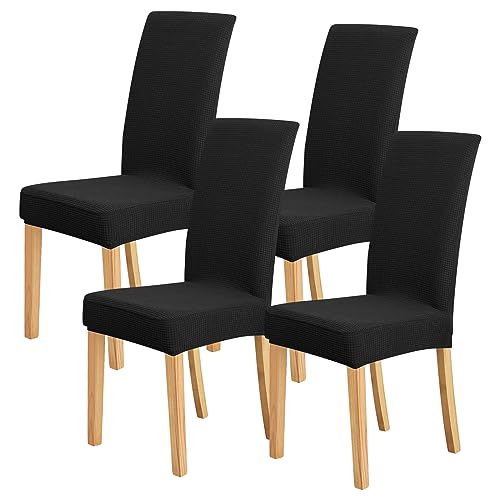 Forcheer Jacquard Stretch Chair Covers For Dining Room Set Of 4,Soft Thick Solid Luxury Dining Chair Slipcover Stretchable For Kitchen,Hotel,Restaurant,Ceremony Universal Size(4 Pieces, Black) #TOP30