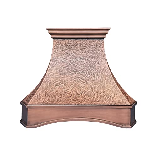 SINDA Archy Copper Range Hood, Handmade by Craftsmen, SUS304 Copper Vent with LED Light, Baffle Filter, 36"W x 39"H Island Mount, Antique-Beehive Hammered, H26A-BCI3639