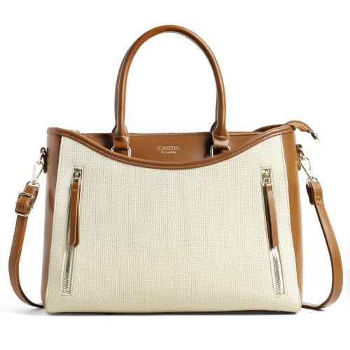 Image of EXOTIC Alvara Tote Bag for Women | Multi-Compartment Handbag with Laptop Space, Front Zip Pockets & Luggage Sleeve | Premium PU Leatherette Work & Travel Tote