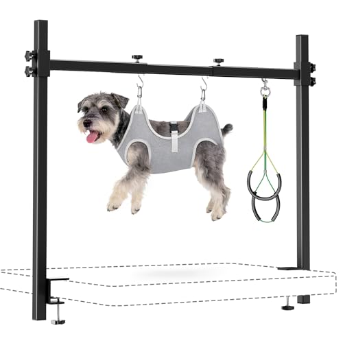 Dog Grooming Arm for Table S Size Adjustable 42 Height & 3143 Width H-Shape Stable Grooming Stand Clamp Fits up to 2.76 with Hammock & 2 Nooses for Home Grooming & Nail Trimming