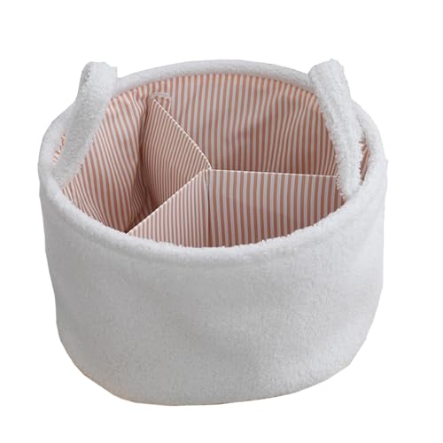 MOMIGO Baby Diaper Caddy Organizer - Stylish Round Shape Nursery Storage Basket for Diapers and Baby Wipes, Diaper Stacker Car Organizer, newborn nursery Gift (White)