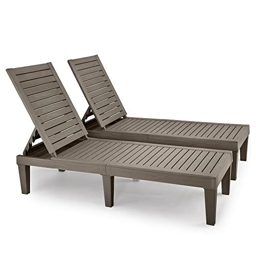 YITAHOME Chaise Outdoor Lounge Chairs with Adjustable Backrest, Sturdy Loungers for Patio & Poolside, Easy Assembly & Waterproof & Lightweight with 265lbs Weight Capacity, Set of 2, Taupe