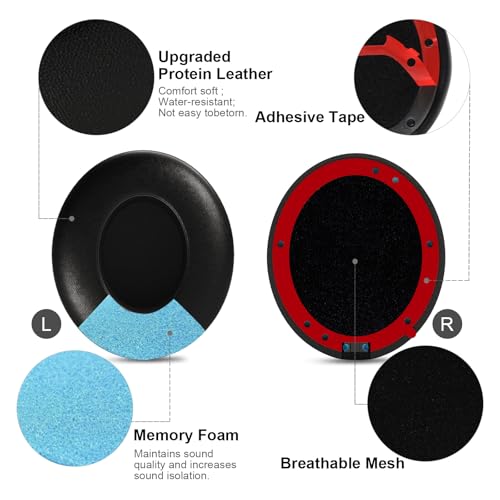Almohadillas de reemplazo para auriculares Beats Studio 3 y Studio 2, color negro | Almohadillas aislantes de ruido con espuma viscoelástica, material suave de cuero proteínico. Incluye herramienta de extracción miniatura 5