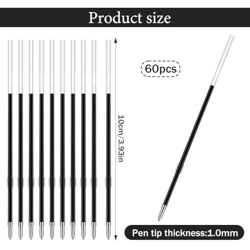 SAVOSWEET Ballpoint Pen Refills, Pack of 60, Black Ink, 1.0 mm Line Width, Retractable, Smooth Writing - Image 2