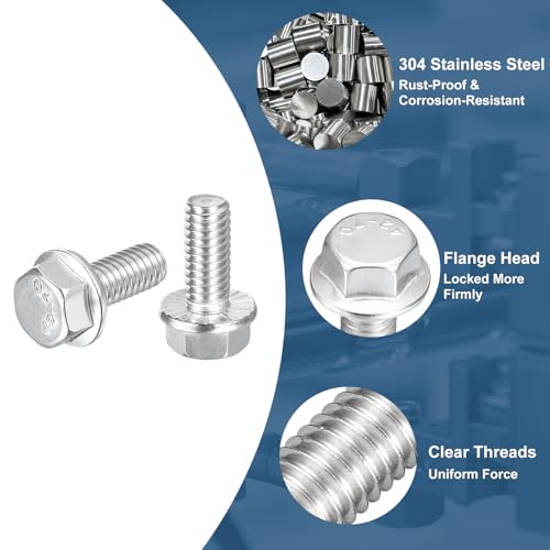 Image of uxcell 10Pcs 5 /16-18 x 3 /4 inch Flanged Hex Head Bolts, 304 Stainless Steel Flange Hexagon Screws, Flange Hex Drive Screws 5.8 Grade for Machinery Industry Home Appliances, Silver