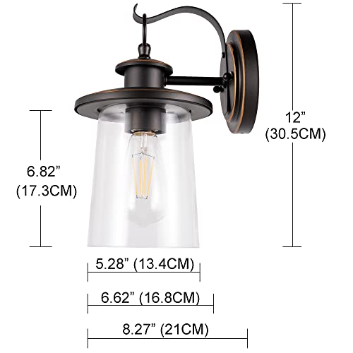 Gruenlich Outdoor Wall Lantern, Wall Sconce As Porch Lighting Fixture, E26 Medium Base, Metal Housing Plus Clear Glass, Oil Rubbed Bronze Finish, Etl Rated, Bulb Not Included, 1-Pack #TOP4
