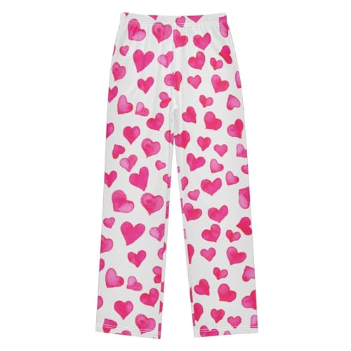 Sweet Love Heart Print Boys Long Pants Soft Trousers Elastic Waist Kids Lounge Bottoms with Pockets S-XL