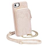 iPhone SE 2022 Wallet Case, iPhone 8 Crossbody Case, ZVEdeng Zipper Wallet Card Holder Crossbody Str