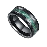 IRROYA Natural Moss Agate Black Gold Plated Tungsten Mens Wedding Band Rings, 8mm Hammered Tungsten Carbide Green Birthstone Ring for Men's Daily Wear, Male Goth Promise Ring Gift for Him Size 10