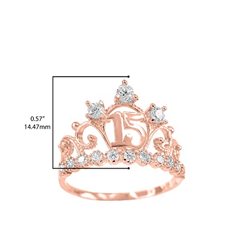 14K Rose Gold Cubic Zirconia Tiara Sweet 15 Años Quinceanera Crown Ring3