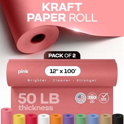 12" x 1200" (100 ft) Pink Kraft Paper Roll, Pack of 2 - USA-Made Quality Craft Paper for Gift Wrapping, Kids' Arts & Crafts, School Projects - 100% Recycled, 50 lb Natural Material by IDL Packaging by IDL Packaging - Used condition - Image 4