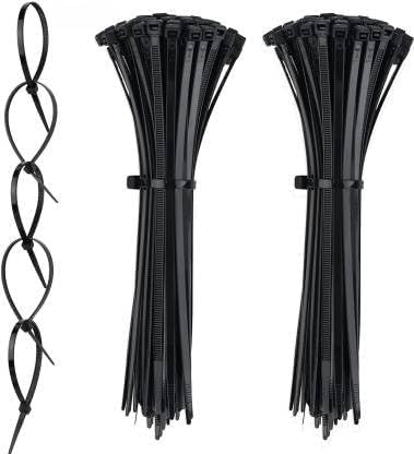 ODDEVEN 200 PCS 10 Inch Zip Ties Cable Adjustable Durable Self Black Nylon Cable Plastic Standard Cable Tie (Black Pack of 200)