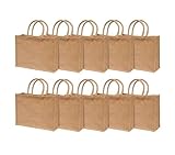 Jute Burlap Tote Bags with Handle | Natural Eco-friendly Reusable Grocery Bag | Totes for bridesmaids | By Yogi's Gift® (Pack of 10)