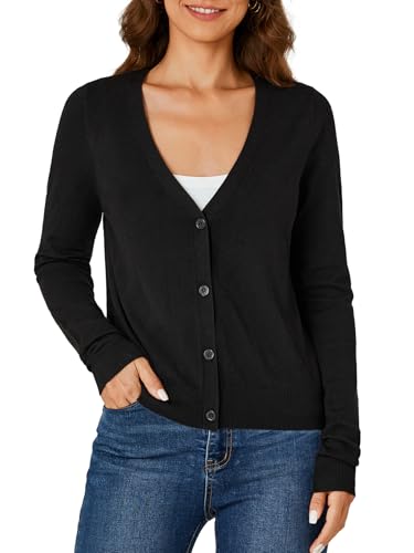 Image of LYANER Women's Lightweight V Neck Button Down Long Sleeve Cardigan Sweater Top