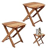 Timberholm 2PCs Folding Side Tables, Waterproof Patio Foldable End Table, Portable Side Table for Indoor and Outdoor Garden, Porch, Balcony, Camping, Fishing, Walnut Color, Small Size 12 inch Height