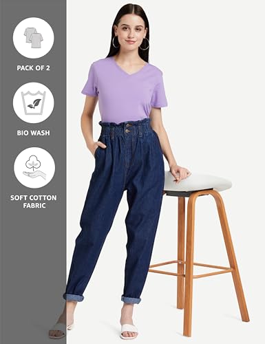 Image of Amazon Brand - Symbol Women Cotton Stretch Regular Fit V Neck Half Sleeve T-Shirt (Available in Plus Sizes)
