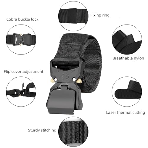 Belts for Men with Heavy-Duty Quick Release Buckle, Men's Military Stretch Nylon Web Belt for Hiking Work-Black2