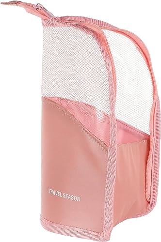 Image of MAYCREATE 2 in 1 Makeup Brush Bag Makeup Stand Holder Makeup Brush Pouch Makeup Brush Organizer Travel Makeup Brush Bag for Travel (Pink)