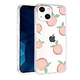 Qiusuo Cute Cartoon Pink Peach Case Designed for iPhone 13, Crystal Clear Lovely Girly Phone Case, Stylish Soft TPU Flexible Cover Shockproof Protective Cases for Girls Women, 6.1 Inch