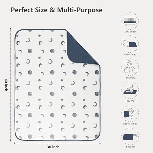 Image of Susurration Baby Blanket for Unisex Boys Girls, Soft Nursery Minky Blanket with Muslin Cotton Front and Dotted Fleece Back, Receiving Blanket for Baby Newborn Infant, 30x40inch (Bluemoon)