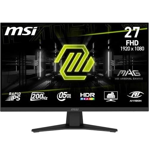 MSI MAG 274F Display Gaming 27'' FHD - Lastra Rapid IPS 1920 x 1080, 200 Hz / 0,5 ms (GtG), HDR Ready, HDMI 2.0b, P 1.2a, Design senza bordi, inclinabile, nero