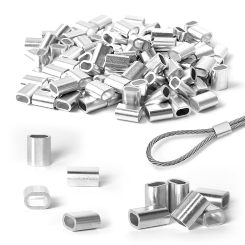 SDLDEER Aluminium Pressklemmen Alu Drahtseilklemme 3mm, 120 Stk Metallhülsen für Drahtseile Alu Ovale Würgeklemmen, Alu Presshülsen 3mm Seilklemme Stahlseil für Stahlseil Drahtseil Kabel Seilverbinder