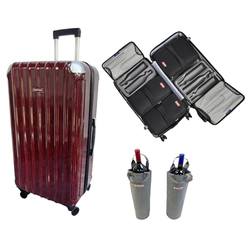 OenoTourer Wine Suitcase for Airplanes 12 Bottle,Wine Suitcase with TSA Lock,Insulated Insert Bag with Ice Pack Pocket,Luggage for Airplane Travel for Lover Professional Gift (Burgundy)