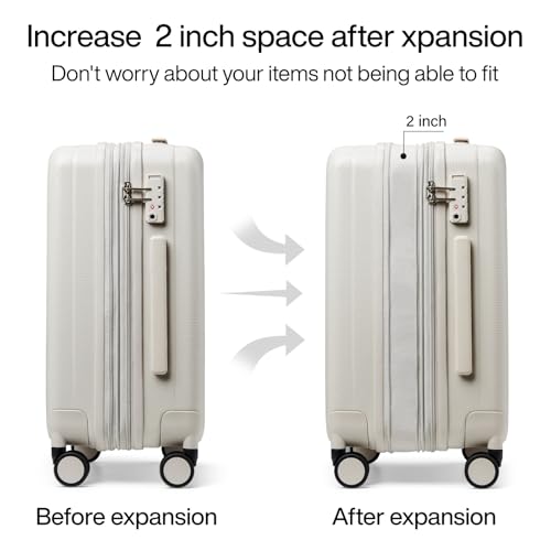 Hanke 29 Inch Expandable Checked Luggage Lightweight PC Hard Shell Luggage Suitcases with Wheels Travel Luggage Rolling Large Suitcase Travel Luggage Bag for Study Abroad.(Ivory White)3