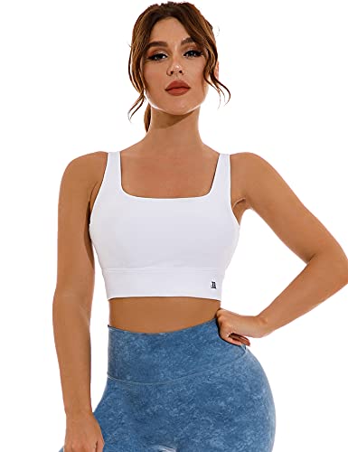 1A1A U Neck Sports Bras For Women With Removable Padded Support Bra Workout White Small thumb #1