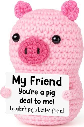 GevGuxLuo Mothers Day Mini Funny Pig Gift for Best Friend Women, Handmade Positive Pink Crochets Pig Present for My Friend, Birthday Gifts for Friends Female Male Girls Graduation Small Cute Decor