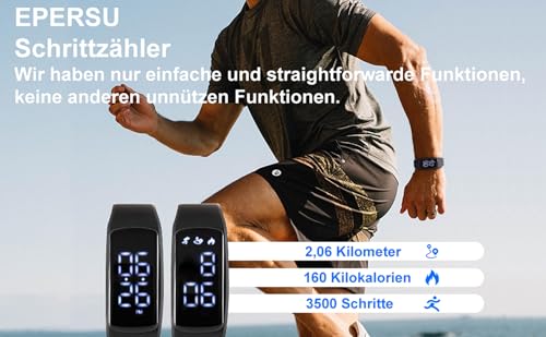 Ohne Handyverbindung, EPERSU IP68 wasserdichte Schrittzähler Uhr, Fitness Tracker Armband Kalorienzähler für Erwachsene, Kinder, Männer, Frauen, ohne App, ohne Bluetooth, für Sauna & Schwimmen – Bild 4