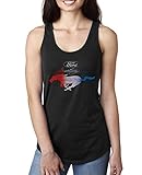 Ford Mustang USA Flag | Womens Planes/Trains/Automobiles Jersey Racerback Tank Top, Black, Large