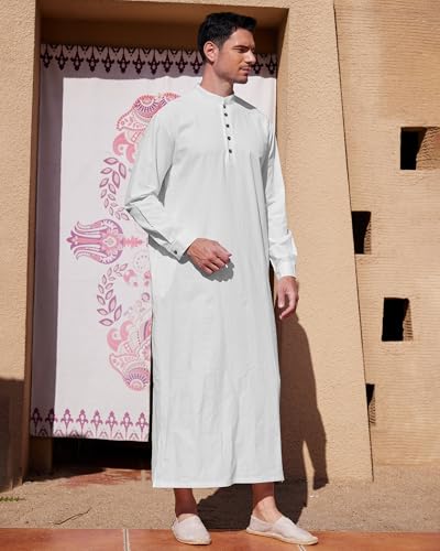 YAOHUOLE Muslim Thobe for Men Button down Mens Caftans Big and Tall Mens Arab Thobe with Pocket3