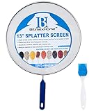 Grease Splatter Screen For Frying Pan 13'' - Ultra Fine Mesh Universal Oil Grease Splash Guard Lid - With BONUS Silicone Brush