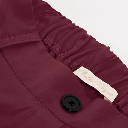 Belle Poque Women's Vintage Stretch High Waist A-Line Flared Midi Skirts with Pockets & Belts2