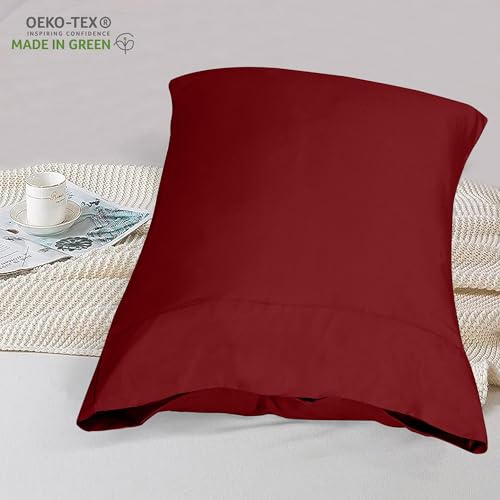Image of ROYALE LINENS 300 Thread Count 100% Long Staple Combed Cotton Pillowcases Set of 2 - Ultra Soft - Standard Bed Pillow Cover - 20 inchx26 inch - Breathable, Cool & Crisp Percale Red Pillow Cases (Std, Red)