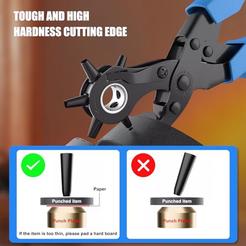 Image of Diyife Professional Leather Hole Puncher, Full Set Punch Tool Kits for Belt, Watch Band, Shoe, Crafting, Handbag Straps, Fabric, with Extra Punch Plates and Ruler, Multi Hole Sizes Make - Blue