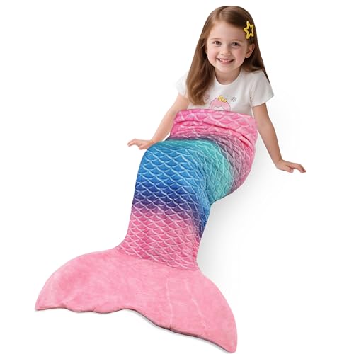 Catalonia Toddlers Mermaid Tail Blanket, Super Soft Plush Flannel Sleeping Snuggle Blanket for Kids, Mermaid Gifts for Girls 4-6, Rainbow Ombre