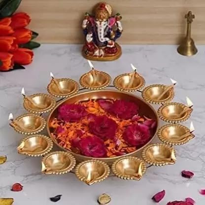 Webelkart JC05802 Gold Polish Diya Shape Flower Decorative Urli Bowl For Home Handcrafted Bowl For Floating Flowers And Home,Office And Table Decor- Diwali Decorations Items cover