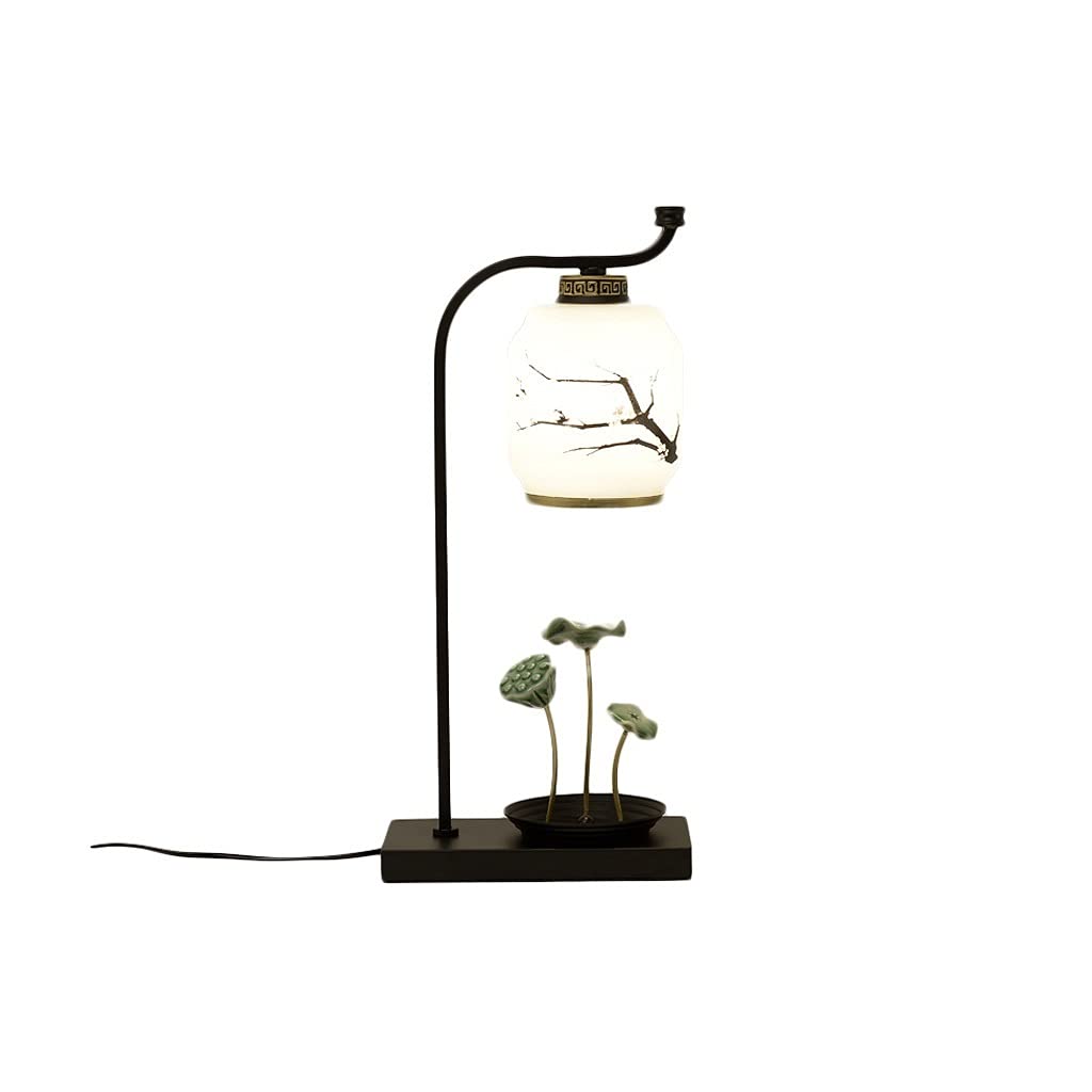 Bedside lamp Modern New Chinese Style Bedside Lamp Lotus Leaf Cloth Art Chandelier Nightstand Lamp With Glass Lampshade Decoration Lamps sovrum studie kontor (Color : Green)