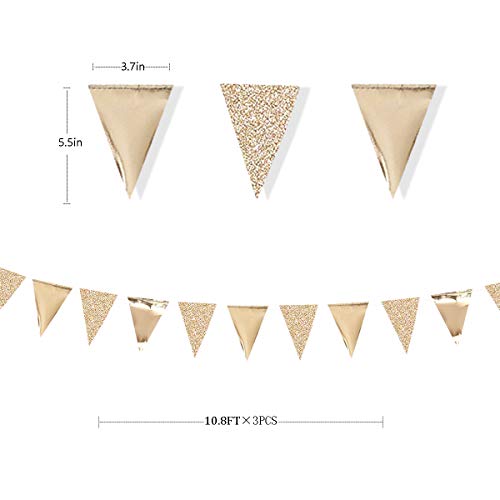 Image of 30Ft Champagne Gold Party Decorations Triangle Pennant Banner Gold Hanging Paper Flag Bunting for Graduation Wedding Birthday Bridal Shower Bachelorette Engagement Anniversary Hen Party Supplies
