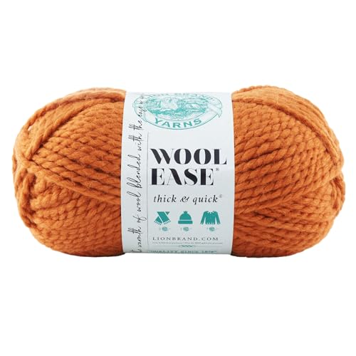 Lion Brand Yarn Wool-Ease Thick & Quick Yarn, Soft and Bulky Yarn for Knitting, Crocheting, and Crafting, 1 Skein, Pumpkin