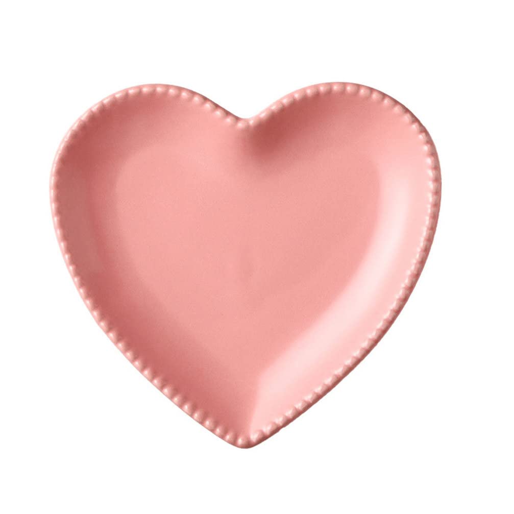 Housoutil Elegant Ceramic Heart Shaped Plate, Dinner Heart Shaped Serving Dish, Appetizer Plate Salad Bowl for Desserts Pasta Kitchen Steak Snacks, Pink