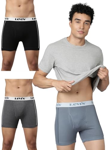 Levis Men Pack of 3 Pure Cotton Long Length Trunk with Ultrasoft Waistband