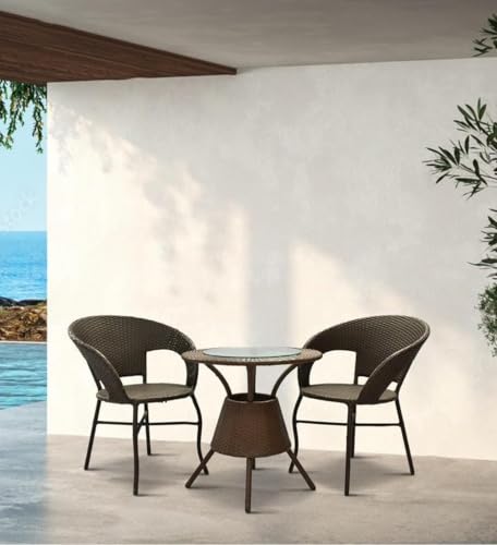 Image of PRATHAM India 2+1 Outdoor Indoor Patio Set Bistro Set Rattan Chair Patio Set Lawn Balcony Hall Outdoor Garden D 12 Chair Table Set (Chocolate Brown)