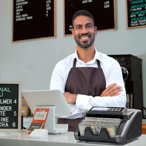 Image of LOLARAN AL1000 Money Counter Machine with Value Counting for USD & EUR, UV /MG /IR /DD /DBL /HLF /CHN Counterfeit Detection, LCD Display, Count /ADD /Batch /AUTO /Manual Modes, 1,300 Notes /Min