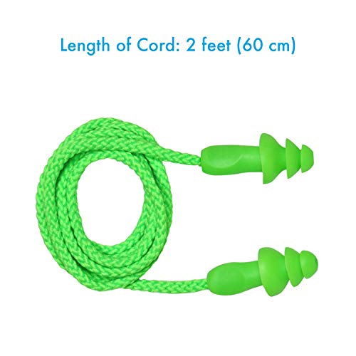 Image of 25 Pairs Corded Ear Plugs Soft Silicone Reusable Earplugs Noise Cancelling for Hearing Protection, Sleeping (Green)